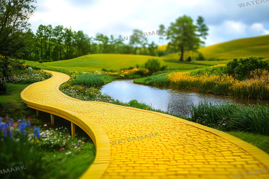 Wizard of Oz Backdrops | Digital Fantasy Story Backgrounds | Yellow Brick Road Crossing Backdrop | Magical Night | 2Wizard of Oz Images