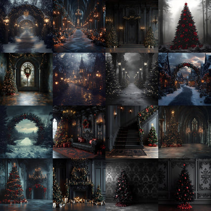 Gothic Christmas Backdrops, Digital Backdrop, Christmas Backdrop, Gothic Dark Festive Digital Download Black Christmas Backgrounds