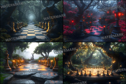 Alice in Wonderland Chessboard Backdrop, Fantasy Photography Background, Digital Download for Portrait, Photo Booth Prop