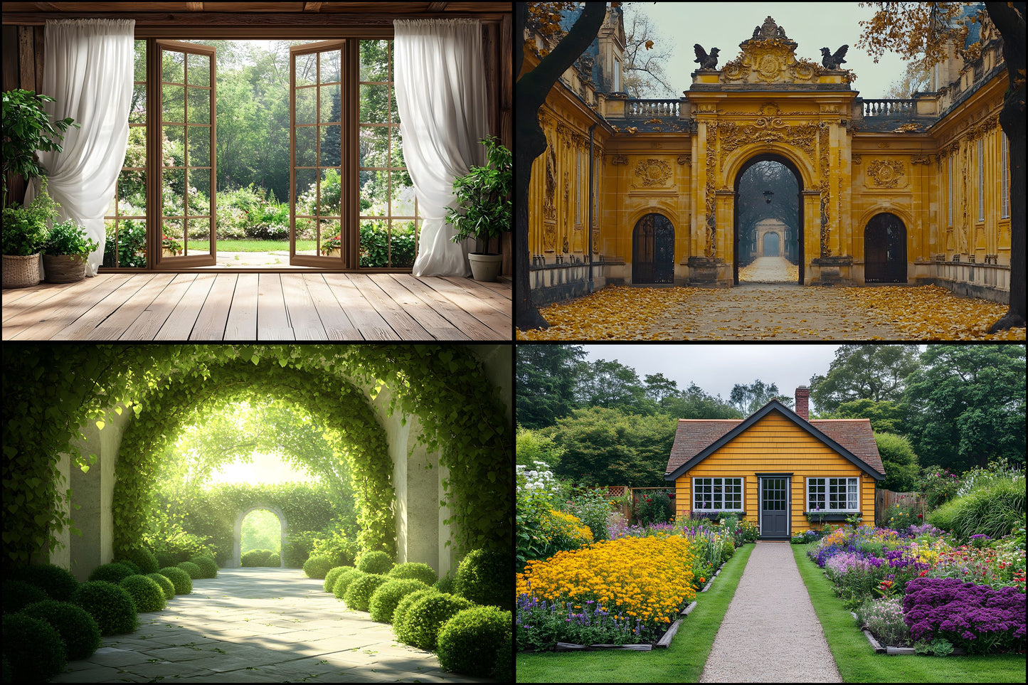 Royal Gold Garden Digital Backdrop, Studio Photography Background, Elegant Wedding Photo Booth, Floral , Fantasy Portrait