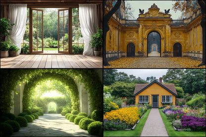 Royal Gold Garden Digital Backdrop, Studio Photography Background, Elegant Wedding Photo Booth, Floral , Fantasy Portrait