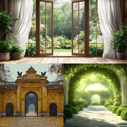Royal Gold Garden Digital Backdrop, Studio Photography Background, Elegant Wedding Photo Booth, Floral , Fantasy Portrait
