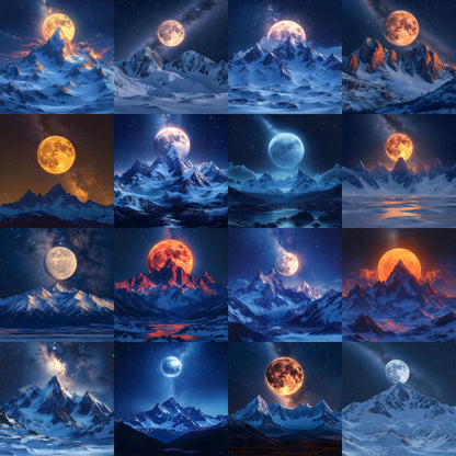 Celestial Moonlit Photography Backdrops - Lunar Landscapes, Starry Peaks, Radiant Moons, Twilight Skies, Nightfall Mountain Backgrounds