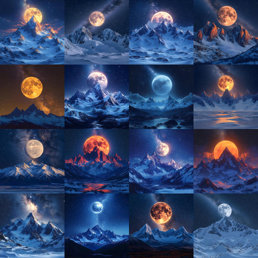 Celestial Moonlit Photography Backdrops - Lunar Landscapes, Starry Peaks, Radiant Moons, Twilight Skies, Nightfall Mountain Backgrounds