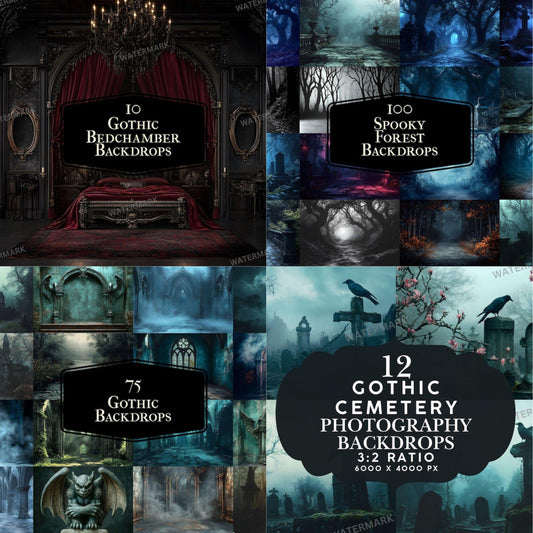 Gothic Backdrop Bundle - Studio Photography Backdrops, Digital Backdrops, Gothic Architecture, Halloween, Spooky, Gothic Cemetery Backdrops