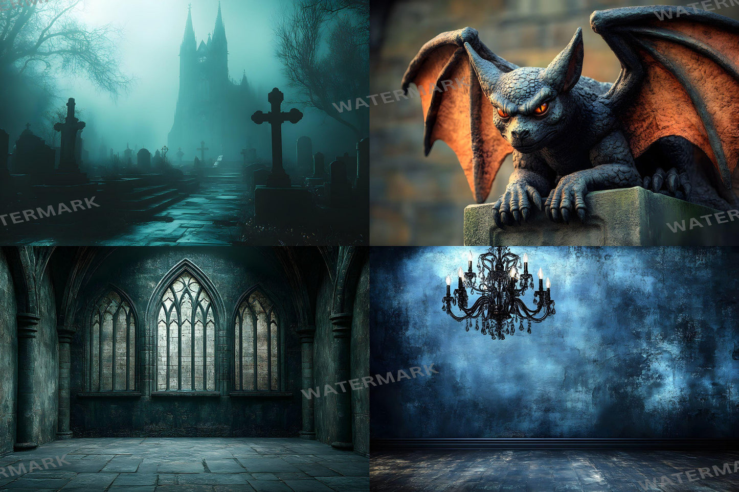 Gothic Backdrops for Photography, Dark Digital Backgrounds, Spooky Photoshop Overlays, Halloween Backdrops, Gothic Scenes & PNG Overlays