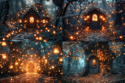 Fairy Lanterns Backdrops | Magical Night Scenes, Glowing Lights | Mystical Fantasy Forest Backgrounds - Photography & Digital Backdrops