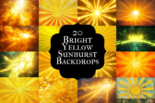 Yellow Sunburst Backdrop: 2PNGs for Retro Photo Backgrounds, Pop Art Photography Props, Groovy Sunshine Digital Backdrops