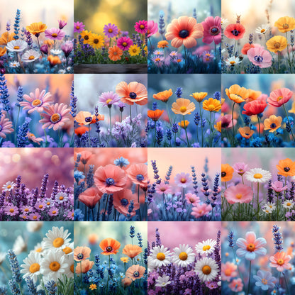 Wildflower Meadow Digital Backdrop, Whimsical Photography Backgrounds, Floral Photo Overlays, Spring Scene, Dreamy Portrait1449