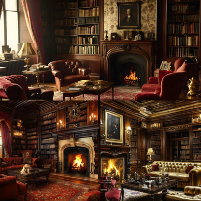 Century London Club Backdrops - 16 JPGs | Victorian Study Digital Backgrounds, Old English Library Photo Props