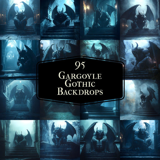Gothic Gargoyle Digital Backdrops - Dark Fantasy Medieval Castle Scenes - Spooky Photo Composite Overlays - Halloween Gothic Backgrounds