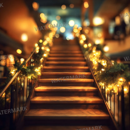 Stage Stairs Lights Garland Digital Backdrop, Photography Background for Performers, Virtual Photo Booth, Concert Photography Prop