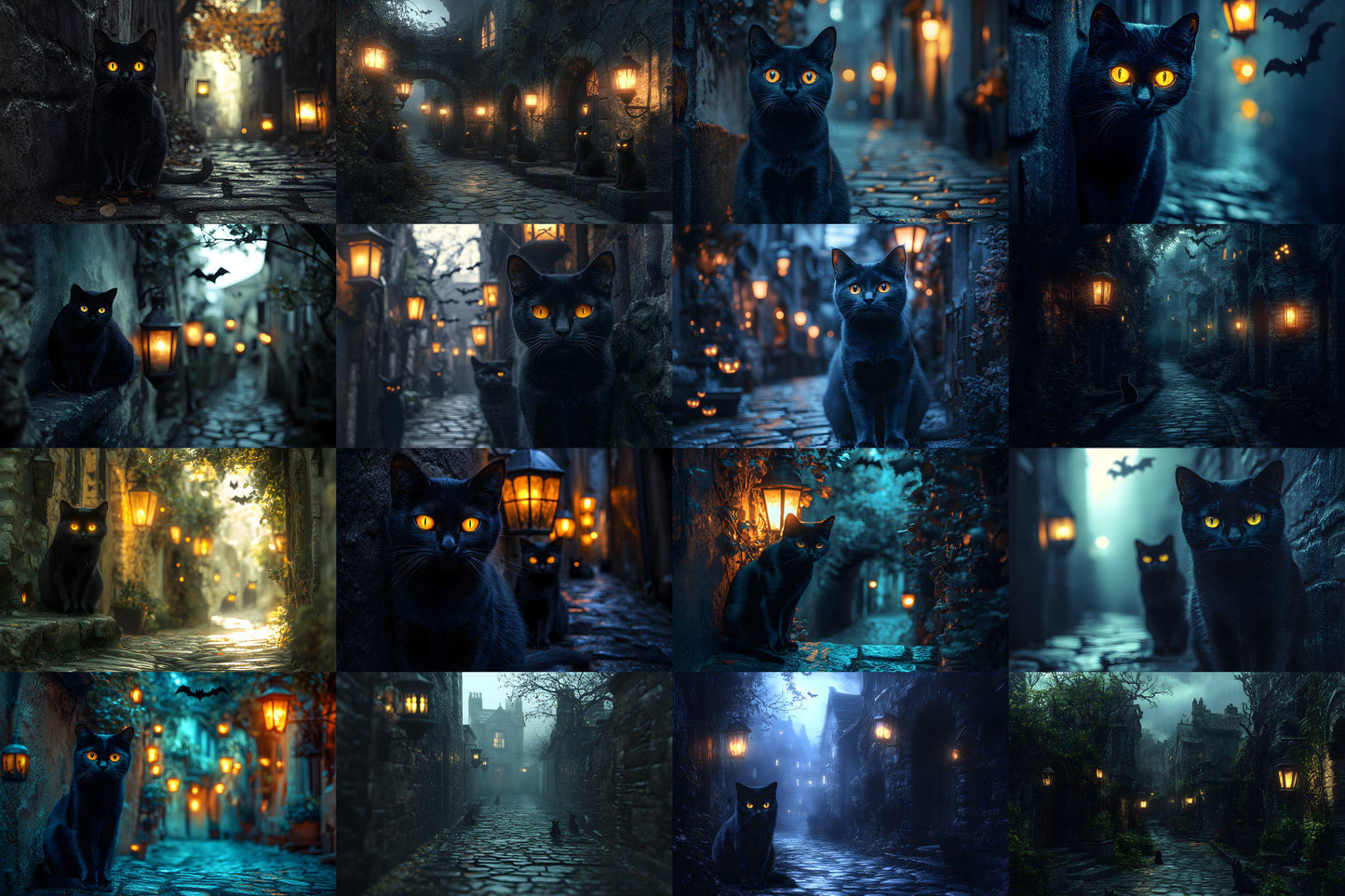 Black Cat Alley Backdrops, Night Urban Moody City Digital Background - Feline, Mysterious Dark Street Scene, Witchcraft - Witch's Cat