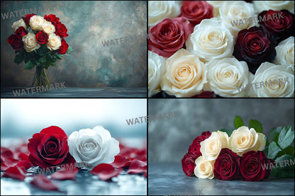 White Red Roses Photography Backdrop, Classic Floral Background, Wedding Photo Booth, Digital Download, for Stunning Portraits