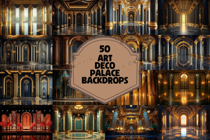 Art Deco Palace Backdrops - Luxury Golden Ballroom & Vintage Glam Photography Backgrounds - Maternity, Wedding Backdrops, Backgrounds