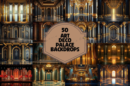 Art Deco Palace Backdrops - Luxury Golden Ballroom & Vintage Glam Photography Backgrounds - Maternity, Wedding Backdrops, Backgrounds