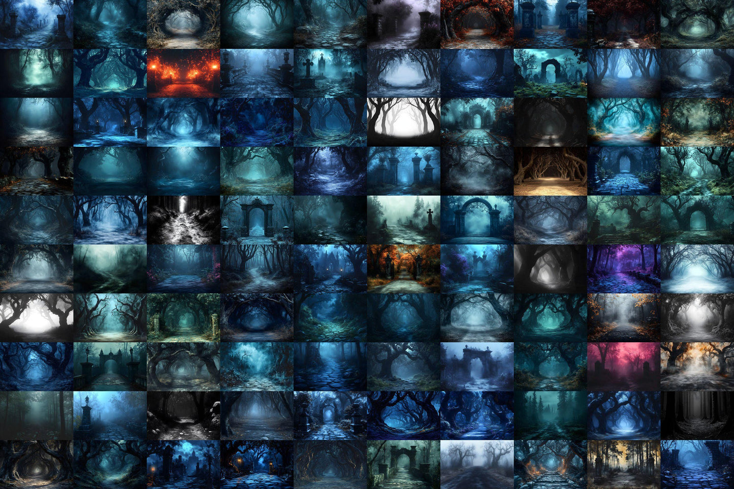 Spooky Forest Backdrops, Haunted Forest Backgrounds, Halloween Digital Scenes for Photoshop, Eerie Photography Overlays