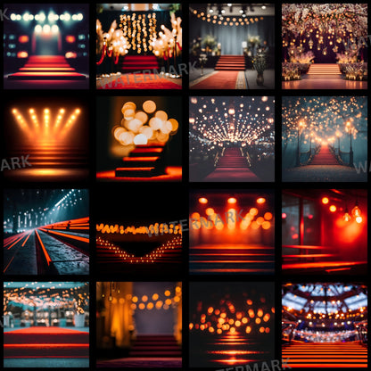 Empty Stage Red Stairs Lights Digital Backdrop, Photography Background, Theater Stage Photo Prop, Square Format, Dramatic Scene, High Resolution Image