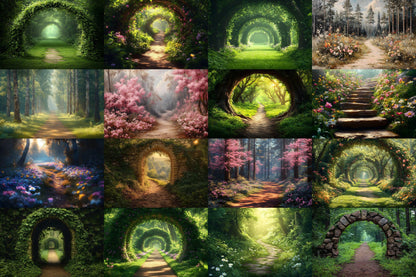 Enchanted Forest Backdrops for Photography ��������� Magical Digital Portraits Backgrounds, Magic Woodland, Lush Green Tree & Floral Backdrops