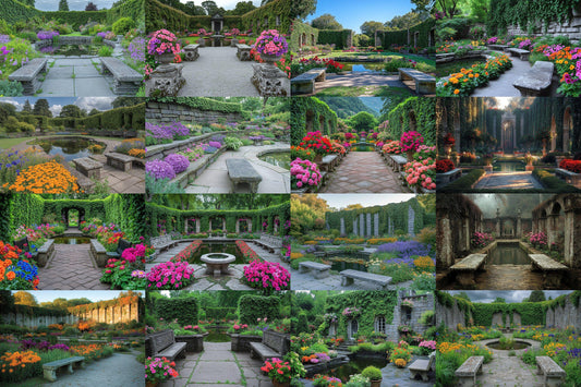 Victorian Walled Garden Backdrop: 1PNGs for Antique Secret Garden Photos, Climbing Rose Brick Wall Scenes, Period Drama Digital Backdrops