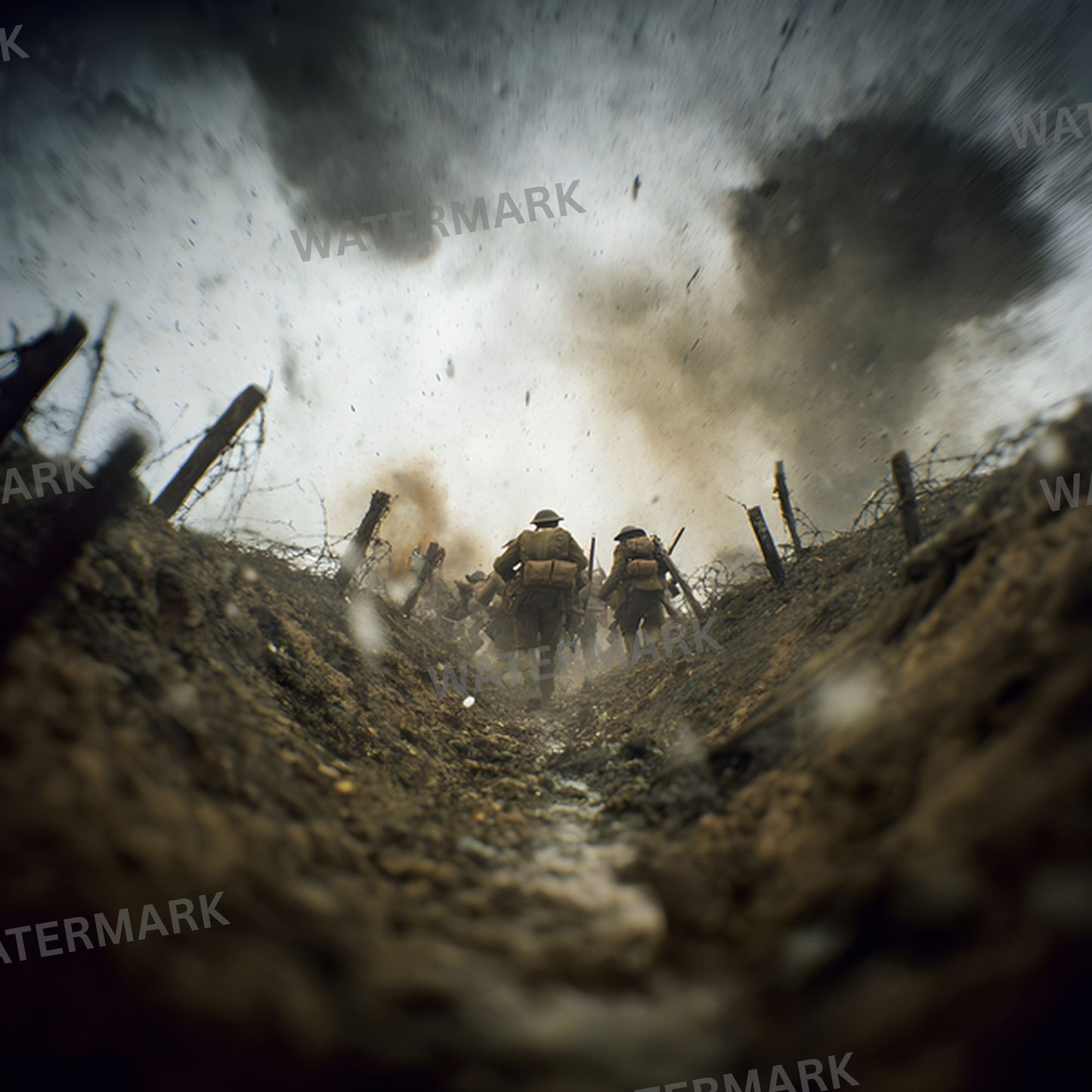 WW1 Soldiers Charging Digital Backdrop, Military Background for Photography, Historical Reenactment Photo Prop, Image Collection