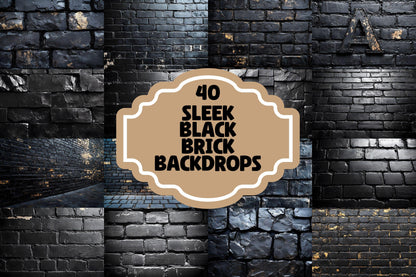 Sleek Black Brick Backdrops - Dark Urban, Industrial Texture, Moody Digital Backgrounds