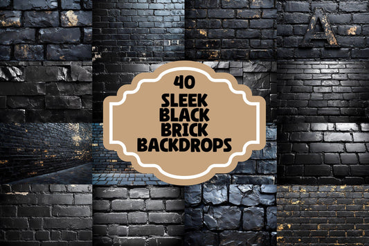 Sleek Black Brick Backdrops - Dark Urban, Industrial Texture, Moody Digital Backgrounds