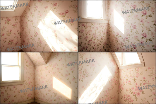 Vintage Floral Corner Light Digital Backdrop, Wallpaper Photography Backgrounds, for Portrait Photography, High-Res Images