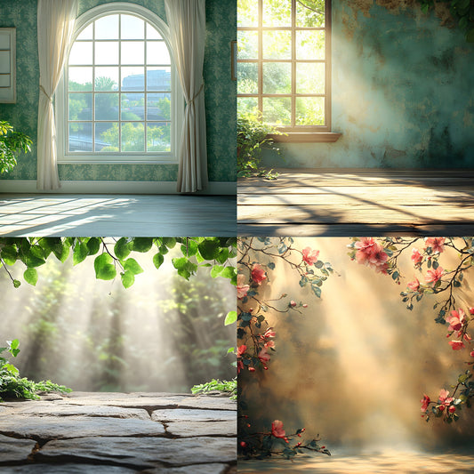 Vintage Sunlit Room Digital Backdrop, Wallpaper Backgrounds, Photography, Cozy Interior Scene, Photo Prop, Dreamy Light