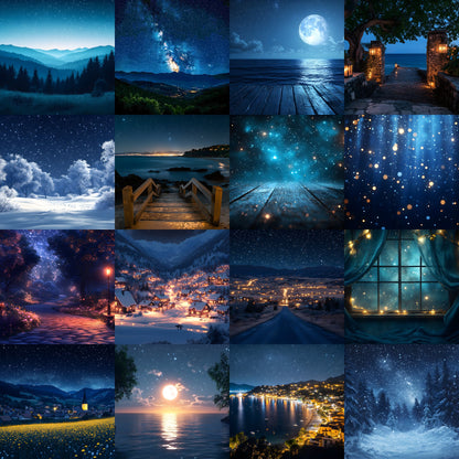 Starry Night Digital Backdrop Bundle, Dreamy Backgrounds for Photography, Celestial Photo Overlays, Magical Night Sky Scenes, LBXD