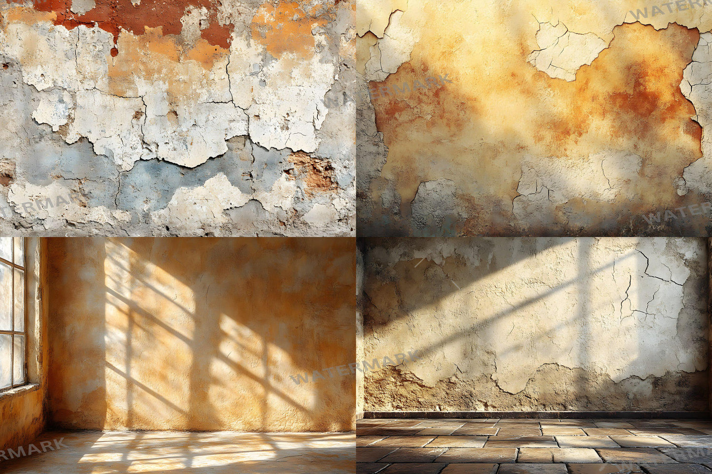 Sunlit Clay Wall Backdrop, Rustic Textured Background, Aged Plaster Walls, Warm Earthy Decor, Mediterranean Aesthetic, Photography Setting