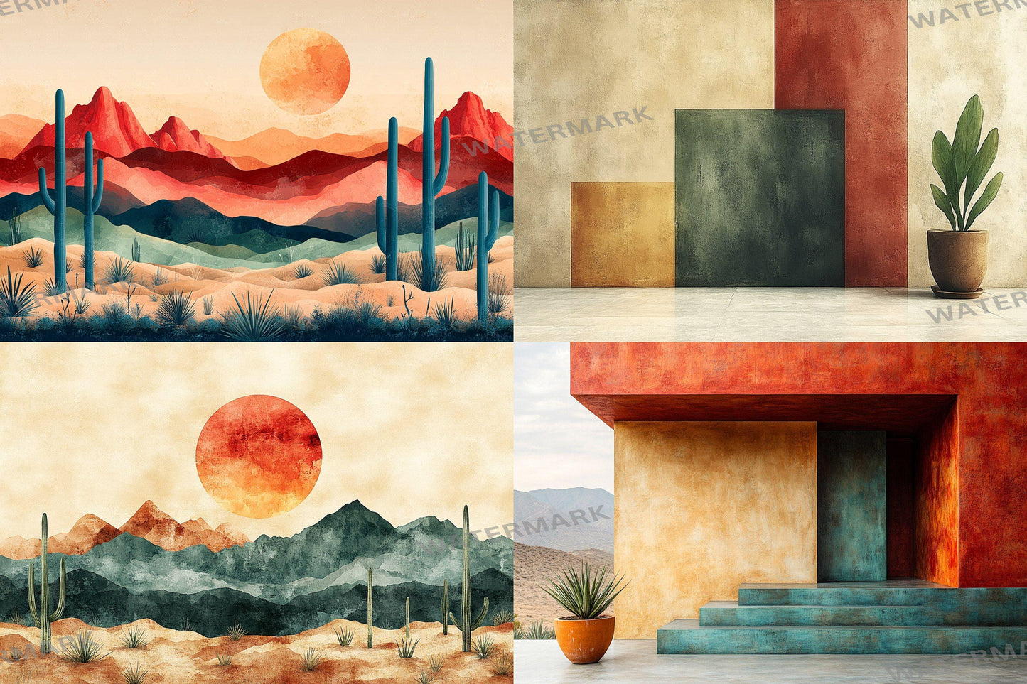 Modern Desert Geometry Backdrops, Abstract Digital Backgrounds, Minimalist Landscape Photography, Geometric Architectural Composites