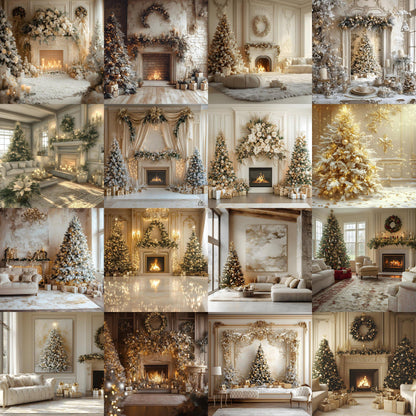 Golden Noel Christmas Backdrop, Digital Backdrop, Santa Christmas Backdrop For Kids Family, Festive Digital Download Christmas Background