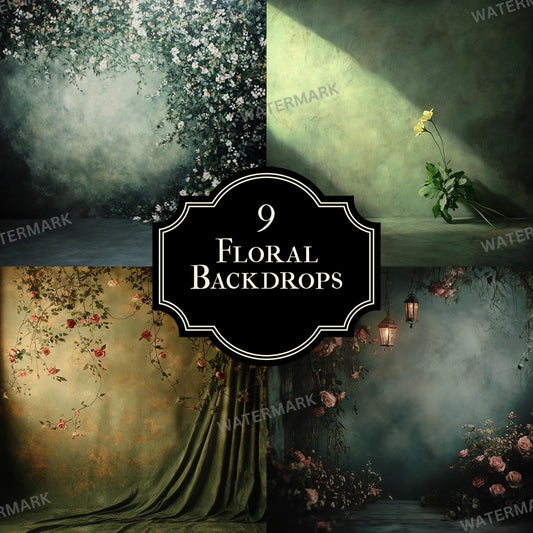 Floral Backdrops, Vintage Floral Backgrounds, Digital Greenery Backdrops, Rustic Wedding Photo Props, Master Overlay, Rustic Floral Scenes