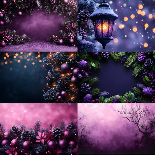 Gothic Purple Christmas Backdrop Set, Eerie Holiday Backgrounds, Dark Festive Photography, Unique Digital Xmas Scenes, Spooky Winter Portraits