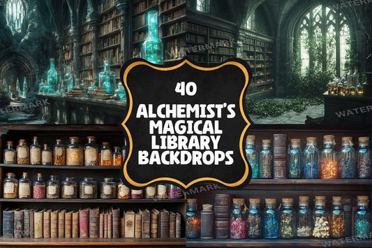 ALCHEMISTS LIBRARY - 4Magical Witchcraft Photography Backdrops in Warm Aesthetic Ideal for Artists  Designers