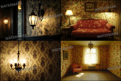 Vintage Wallpaper Room Digital Backdrop, Photography Backgrounds, Antique Interior Photo Prop, High-Res Image for Photographers