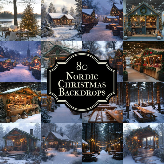 Enchanting Nordic Christmas Backdrops - Festive Winter Wonderland Scenes for Holiday Photography, Digital Art, Kids, Family Portraits