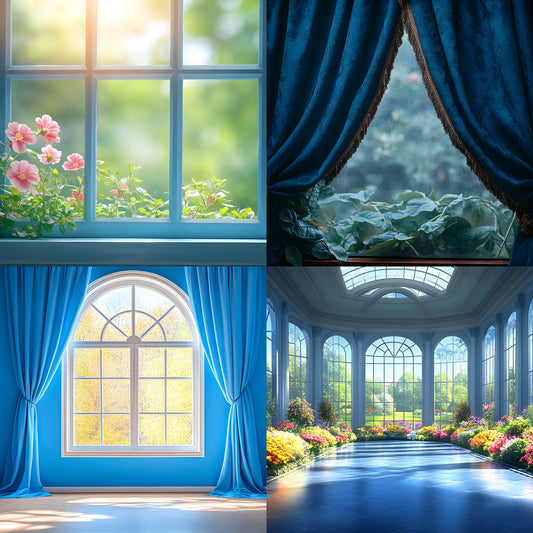 Royal Blue Interior Digital Backdrop, Vintage Photography Background, Elegant Portrait Scene, High-Resolution Download for Photographers