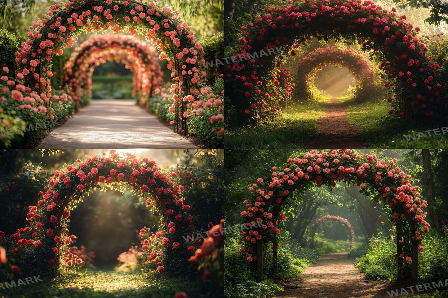 Blooming Garden Archway Backdrops, Floral Tunnel Backgrounds, Enchanted Scenes, Photography - Floral Backdrops - Fairy Backgrounds