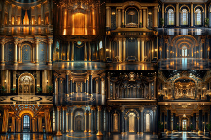 Art Deco Palace Backdrops - Luxury Golden Ballroom & Vintage Glam Photography Backgrounds - Maternity, Wedding Backdrops, Backgrounds