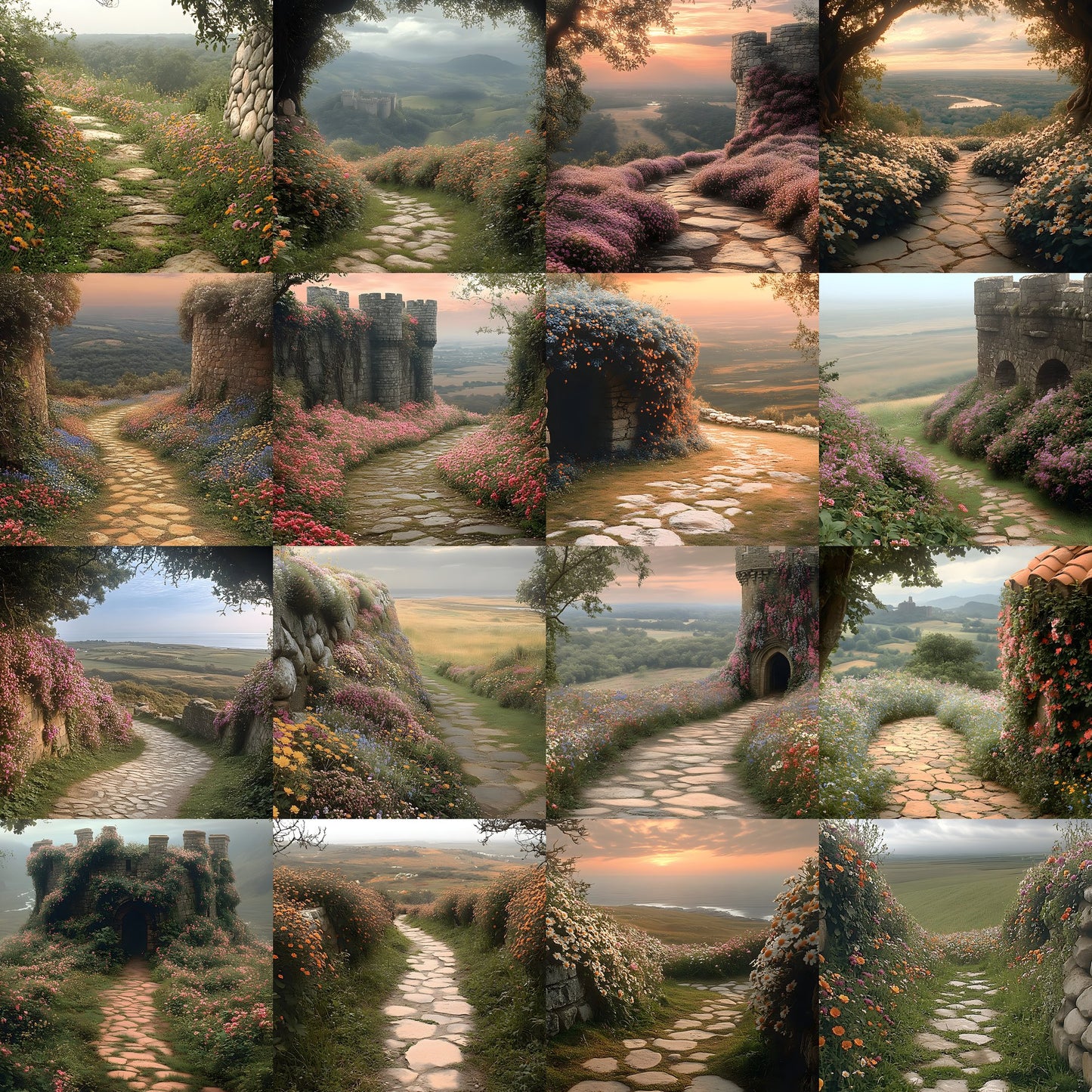 Wildflower Castle Backdrop, Wall View Digital Backgrounds, Fantasy Photography, Images, Enchanted Scene, Dreamy Photo Overlays