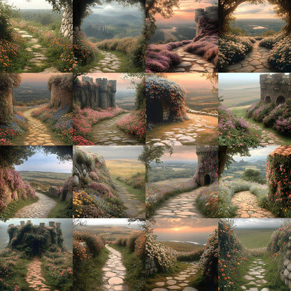 Wildflower Castle Backdrop, Wall View Digital Backgrounds, Fantasy Photography, Images, Enchanted Scene, Dreamy Photo Overlays