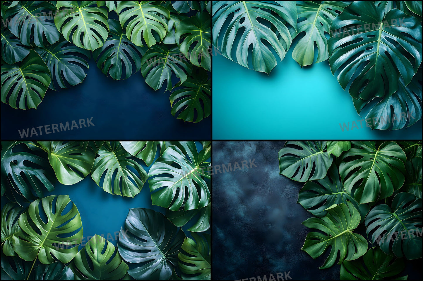 Monstera Leaves Tropical Backdrop, Paradise Photography Background, Summer Photo Booth, Green Leaf Digital Download Printable Art