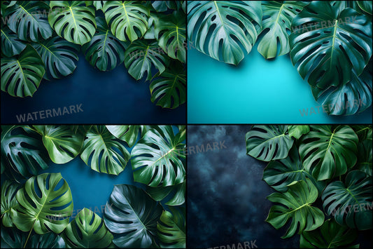 Monstera Leaves Tropical Backdrop, Paradise Photography Background, Summer Photo Booth, Green Leaf Digital Download Printable Art
