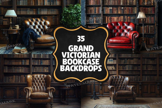 Warm Aesthetic Grand Victorian Bookcase Backdrops for Digital Artists  Photographers - Ideal for Inviting Designs - 00x00px PNGs