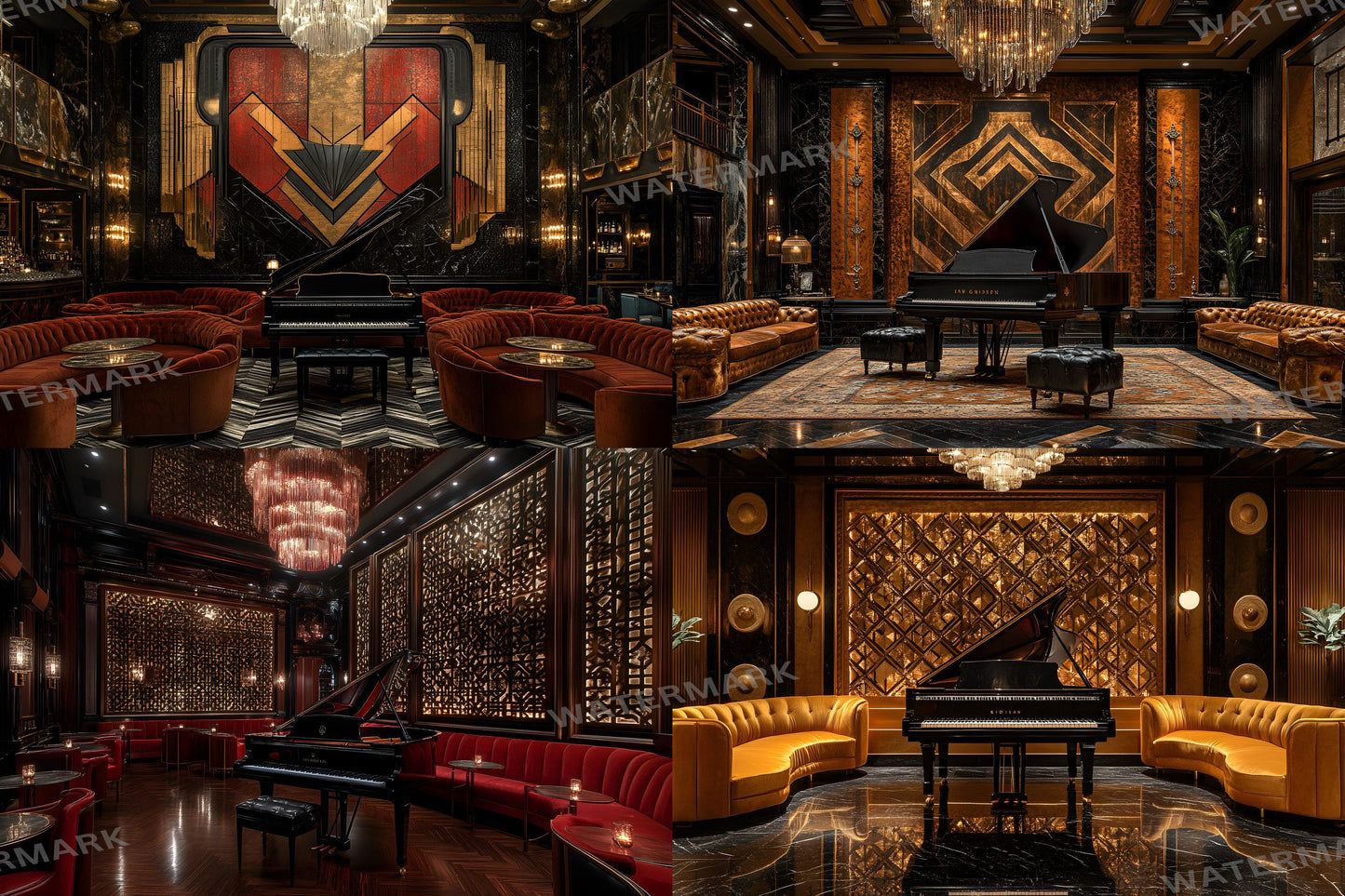 Jazz Lounge Luxe Backdrops | Art Deco Luxury Piano Backgrounds | Elegant Vintage Jazz Club Scene | Bar Interior | Digital Backdrops