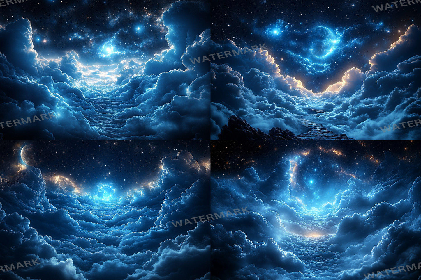 Starry Night Sky Backdrop: 5PNGs for Celestial Galaxy Photography, Cosmic Space Universe Scenes, Twinkling Star Digital Backdrops.