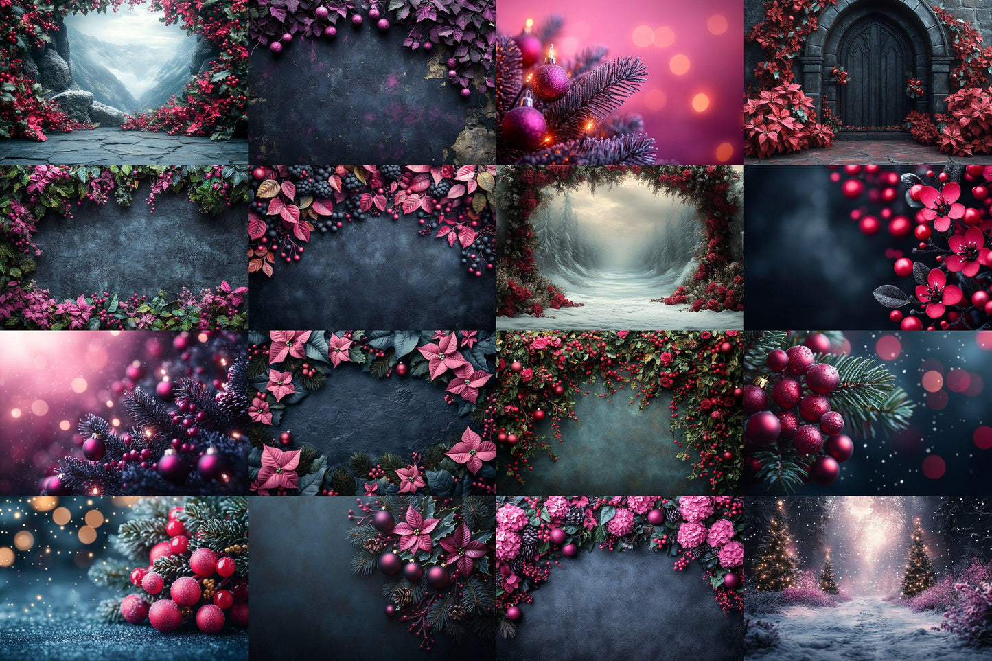 Black Gothic Christmas Digital Backdrop - Dark Photography Background - Photoshop Overlays - Gothic Christmas Backdrops