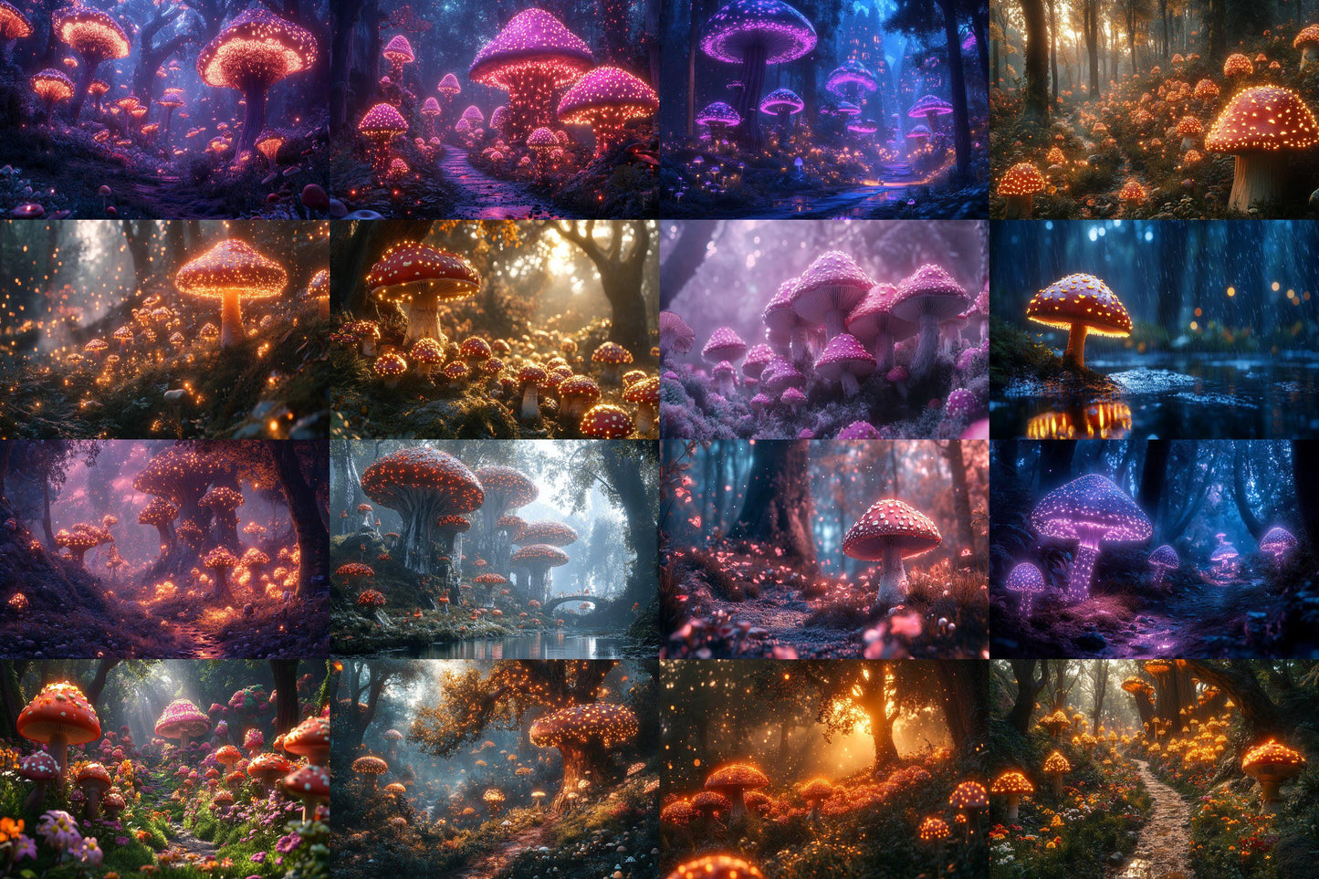 Magic Mushroom Forest Backgrounds - TV wallpaper Backgrounds, Enchanted Forest, Glowing Mushrooms, Mushroom Digital Backdrops, TV Background